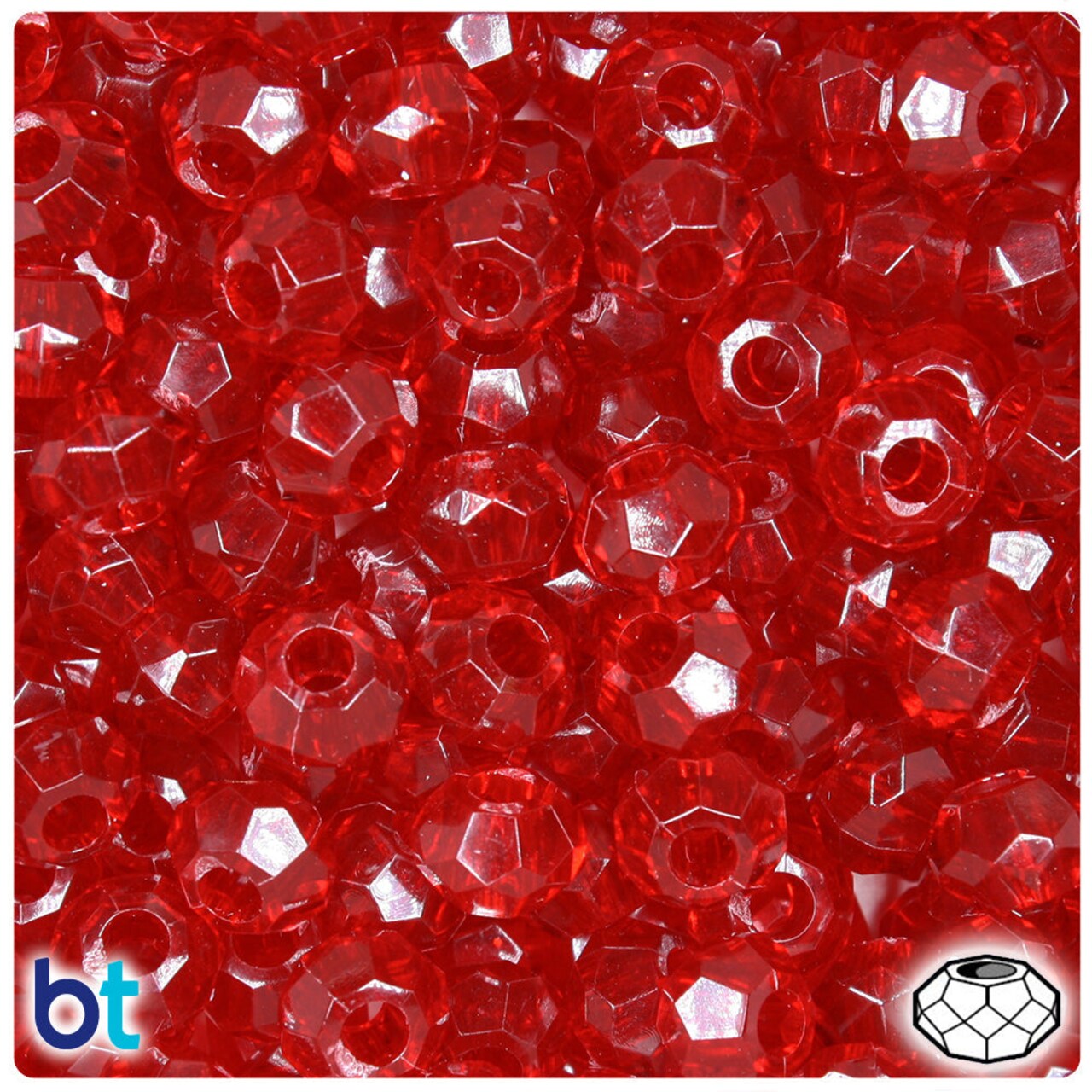 BeadTin Dark Ruby Transparent 10mm Squatty Bicone Plastic Craft Beads (30pcs)